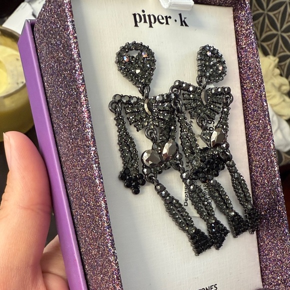 Piper K Glittering Black Skeleton Earrings - Picture 2 of 2